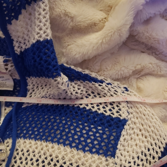 Quacker Factory Striped Crochet Zippered Cotton Blend Hooded Jacket Size Large - Picture 13 of 16